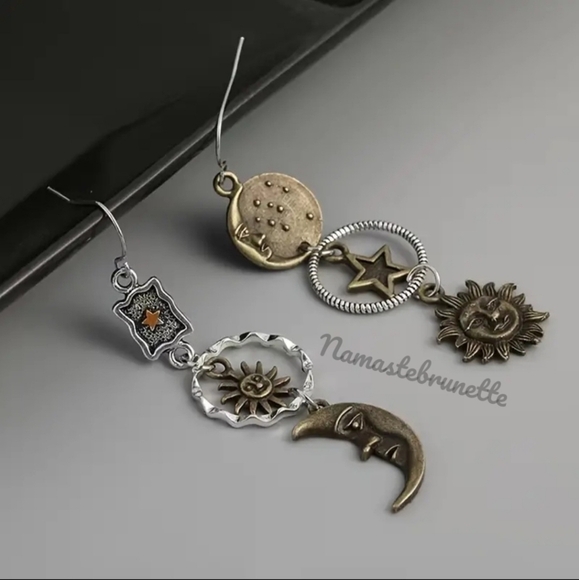 🌙 Boho Celestial Sun Moon Star Dangle Earrings - Picture 10 of 17